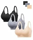 HBselect Nahtlose BHS Damen ohne Bügel Tiefem V-Ausschnitt Bralette Komfort Vollschalen Gepolstert Bustier weicher BHS Bequemer T-Shirt Soft Bra A L