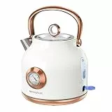 NESSGRAIM Retro-Wasserkocher, 1,7 l Edelstahl-Teekessel mit Großer Temperaturanzeige, 2200W Schnell Aufheizender Heißwasserboiler mit LED-Indikator, Automatischer Abschaltung & Trockengehschutz (weiß)