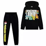 Pokemon Jogginganzug Kinder Jungen - 2-tlg. Set aus Hoodie und Trainingshose für Kinder Jugendliche von 5–14 Jahre (Schwarz, 9-10 Jahre)