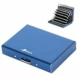 BONSYL® Kreditkartenetui aus Metall für Damen und Herren, Kreditkarteninhaber mit RFID-Blockierendes, Kreditkartenhüllen aus Edelstahl mit 10 Kartenfächern. (10 Karten/Blau)