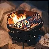 Feuerstelle, Halo Feuerstelle Outdoor Tragbare Holzfeuerstelle Enthält einen Grill, eine Tasche, Sechseckiger Kamin für Terrasse Camping Geschenk (Warmgewalzte Stahl-Feuerstelle mit Grill, Mittel)