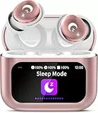 VEKJ Bluetooth Kopfhörer, Mini 48H Schlafkopfhörer Bluetooth 5.4 mit Touchscreen, 2025 Neue in Ear Kopfhörer Kabellos mit ENC Noise Cancelling, IPX7 Ohrhörer mit Immersiver Deep Bass Ohrhörer, Rosé