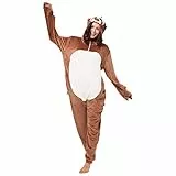 corimori (Henry das Faultier Damen & Herren Onesie Jumpsuit Kostüm Gr. 150-160cm, Braun-Creme