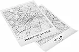 Cool Factory 2 x Stadtplan Poster A2 Schwarz Weiß | 250 Gramm Papier | Bilder für Wohn- und Schlafzimmer | Sehr viele Stadtmotive | Ideale Geschenkidee | Ohne Rahmen | Poster Franfurkt und Berlin