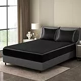 Luowei Satin Spannbettlaken Boxspringbett 180x200cm Sommer Bettlaken Schwarz Seidig Seide Kühlend Microfaser Spannbetttuch 180x200 Weich Maschinenwaschbar für Hohe Matratze bis 25-30 cm