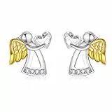 AOBOCO Schutzengel Ohrringe Mädchen Kinder 925 Sterling Silber Engel Ohrstecker, Taufgeschenke Kommunion Geschenke für Mädchen (Weiß)