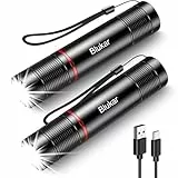 Blukar LED Taschenlampe Aufladbar, Superhelle Zoombar Mini Torch mit 4 Lichtmodi & Langer Betriebsdauer, Wasserdichte Handlampe für Camping, Wandern, Outdoor, Notfäll - 2 Stück