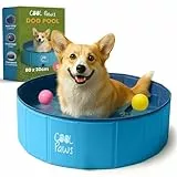 Cool Paws Hunde Planschbecken Klein 80x30cm - Langlebiger Faltbarer Kunststoff Planschbecken für Hunde und Kinder, Auslaufsicher und Pannensicher Hundepools, Ideal für Innen & Außen - Blau