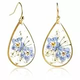 Ohrringe Vergissmeinnicht, Tropfen Ohrringe 14 Karat Vergoldet, Blumenohrringe Elegant süß gepresste Blumen-Ohrringe Tropfen-Ohrringe Schmuck für Frauen Mädchen