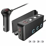 OOWOLF Zigarettenanzünder Verteiler QC 3.0 140W 12V/24V, Schalter Leistung Adapter Auto Ladegerät, 3 DC Steckdose Splitter 4 USB Anschlüsse KFZ Verteiler für Smartphone, Tablet, GPS, Navi