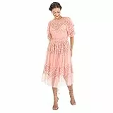 Maya Deluxe Damen Womens Midi Ladies Sequin Embellished Short Sleeve Dress for Wedding Guest Bridesmaid Prom Ball Evening Occasion Kleid, Apricot Blush,44