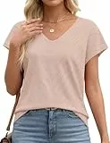 Desol Damen Bluse Elegant V-Ausschnitt Leicht Kurzarm Pullover Frühling Basic Oberteil für Sommer Shirt Aprikose XXL