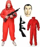 TK Gruppe Timo Klingler 3x Kostüm Set - Haus des Geldes 3 in 1 Unisex für Erwachsene Unisex mit Dali Salvador Maske, Gewehr, Anzug für Fasching & Halloween (M-L / 160-180 cm) - 3x !