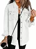 Dokotoo Damen Jeansjacke Oversize Übergangsjacke Casual Langarm Jeanshemd Streetwear Distresse Jeans Jacken für Frühling Herbst, weiß, M