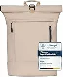 AARON Rolltop Rucksack Damen und Herren, mit Laptopfach, Daypacks, Rollrucksack Damen aus recycletem PET (wasserabweisend) für UNI, Reisen, Alltag, Rolltop Backpack in schwarz und Beige