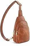 Telena Sling Bag Brusttasche, Crossbody Umhängetasche Damen PU Leder Sport Schultertasche Klein Bauchtasche Stylisch, Braun