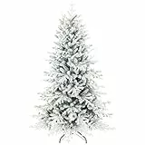 HOMCOM Künstlicher Weihnachtsbaum, 180cm Christbaum mit Schnee, 1815 Zweigen, Kiefernbaum mit klappbarem Metallständer, Grün