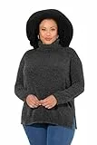 Ulla Popken Damen große Größen Übergrößen Plus Size Chenille-Pullover, Oversized, Stehkragen, Langarm Graphitgrau 46+ 810312110-46+