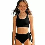 Tankini für Mädchen Zweiteiliges Badeanzug Bikini Set mit Brustpolstern und verstellbaren Trägern für Kinder von 7–16 Jahren (DE/NL/SE/PL, Alter, 9 Jahre, 10 Jahre, Regular, Schwarz)