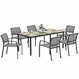 Outsunny Sitzgruppe 7 TLG. Essgruppe für 6 Personen Esstisch mit 6 Stapelbare Stühle, Esszimmergruppe Küchentisch-Set mit Stahlgestell Balkonmöbel Gartenmöbel für Terrasse, Balkon Grau