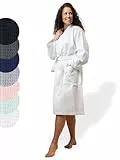 SIEGENTHAL® Damen Bademantel Waffelpique 100% Baumwolle mit Schalkragen Leicht Morgenmantel - Weiß L - XL