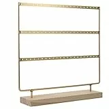 Cabilock Schmuckständer Ohrringhalter Aus Metall Mit Holzsockel 3-Lagig Für Ohrringe Und Halsketten Präsentation Und Aufbewahrung 27.7X7X28 Cm