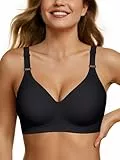 OEAK Damen BH Ohne Bügel Push Up Nahtloser V-Ausschnitt Bra Bügelloser Gepolstert Glatter Bustier Tshirt Schlaf BHS mit zusätzlicher Verlängerung (Schwarz,M)