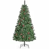SONGMICS Künstlicher Weihnachtsbaum, 180 cm hoher Tannenbaum, Spitzen aus PVC, mit Metallständer, schneller Aufbau, grün LAT002CZ01