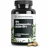 natural elements Bio-Ashwagandha – KSM-66® Premiumrohstoff (180 Kapseln mit überdurchschnittlicher Reichweite) – 5% Withanolid-Gehalt – laborgeprüft, vegan und hochdosiert