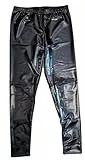krautwear Damen Mädchen Leggings Leggins Metallic Glänzend Wet Look Latex Kunstleder Partylook (schwarz-LXL)