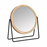 Amazon Basics Rund, Tischplatte Montage, Kosmetikspiegel mit Bambus-Umrahmung, Vergrößerung 1-fach/5-fach, 18.3 x 7.3 x 20.7 cm, Schwarz
