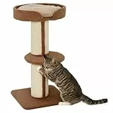 PawHut Kratzbaum 91 cm Katzenturm mit Sisalstämme, Plattform, Kissen mehrstöckiger Katzenkratzbaum, Kletterbaum, für mittelgroße Katzen, Hellbraun