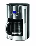 Russell Hobbs Kaffeemaschine [Digitaler Timer, Brausekopf für optimale Extraktion&Aroma] Luna Grau (1 bis 12 Tassen, 1,5l Glaskanne, Warmhalteplatte, 1000W) Filterkaffeemaschine 23241-56