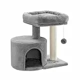 Feandrea Kratzbaum klein, Katzenbaum mit Sisalstamm, Katzenkratzbaum mit gepolsterter Plattforme, für Kätzchen, hellgrau PCT50W
