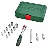 Bosch Ratschen / ¼'-Steckschlüsselsatz, 14-teilig (hochwertiger und vielseitiger Steckschlüsselsatz für zahlreiche Heimwerkeraufgaben; ergonomischer Griff mit Softgrip; magnetische Bit-Aufnahme)