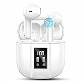 Renimer Kopfhörer, Kabellos Bluetooth 5.3, In Ear, IP7 Wasserdicht Wireless Kopfhörer mit Mikrofon, 48H Immersiver Deep Bass Earbud, Digitale LED-Anzeige Ohrhörer Weiss