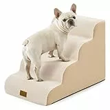 COZY KISS Hundetreppe für Kleine Hunde 50cm, Haustiertreppe für Bett aus Hochdichtem Schwamm, Hunde Treppe Hunderampe mit Waschbarem Bezug und Rutschfestem Boden, 40x72x50cm, 4 Stufen, Beige