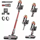 Akku Staubsauger 45000Pa/550W/65Min, 1,6L Staubsauger Kabellos mit Display, Anti-Tangle-Bürste, Selbststehend, Wandladestation, 8-Schicht-Filtration, Ultraleise, für Tierhaare/Teppiche/Hartböden/Auto