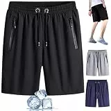 FAIRZ Herren Plus Size Ice Silk Stretch Shorts, Sommer Loose Quick Dry Kordelzug Ice Silk Shorts mit Reißverschluss Taschen (XL,Black)