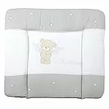 roba Wickelauflage Heartbreaker - 85 x 75 cm - Weiche Baby Wickelunterlage mit Bären Motiv - Wickeltischauflage PU beschichtet - Beige / Weiß
