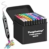 Tongfushop Filzstifte Marker Set, 100 Farben Alkohol Marker mit Feinspitze & Breitspitze, 2-Sekunden Schnelltrocknend, Alkohol Stifte mit Anti-Seepage Abstandshaltern für Malerei, Design