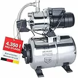 T.I.P. Hauswasserwerk HWW 4500 INOX aus Edelstahl mit 1200 W Leistung I 4350 l/h Fördermenge bis 50 m Höhe I 5 bar Druck mit Manometer I 22 L Kessel I robust, korrosionsfrei, sicher mit Überlastschutz