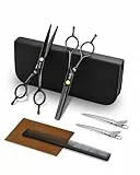 ULG Professionelles Haarschneide-Scheren-Set - 16,5 cm japanische Edelstahl-Barbierschere & Ausdünnungsschere mit Kamm, Clips & Etui - Salon-Haarschneide-Set für Männer, Frauen, Kinder, schwarz