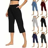 KOG Gutscheine 3/4 Hose Damen Cargo Hosen Fashion Sommerhose Baumwolle Leicht Cargohose Frau Jogginghose Leichte Yoga Hose Beige Stretch Hose Slim Fit Hippie Schlaghose Prime Schwarz L