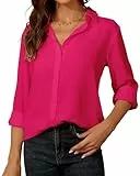 Damen Button-Down Shirts Langarm Kragen Tops Lady Work Office Chiffon Bluse