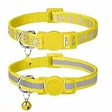 Taglory Reflektierend Katzenhalsband mit Sicherheitsverschluss und Glöckchen, 2-Stück Verstellbar Halsband Katze Kitten,19-32cm Gelb