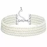 BABEYOND 1920s Damen Halskette Kurz Multi Schichte Choker Kette Hochzeit Braut Schmuck Accessoires Imitation Perlen Kette Elegant Retro Stil Fasching Kostüm Zubehör (Stil 2-4 Schichten)