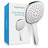 Bächlein Universal Duschbrause - Brausekopf mit 3 Strahlarten, einfach wechselbar durch praktische Drucktaste - Eckiger Duschkopf Chrom - Handbrause mit Standard G 1/2” Anschlussmaß