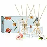 DIUFJAG Raumduft 2 x 100ml - Kokosnuss/Pfirsich,Mit 10 Duftstäbchen Aromatherapie Diffusor,Peach Coconut Home Duft Reed Diffuser Lufterfrischer für Schlafzimmer Büro Badezimmer Regal Dekor