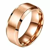 Flongo Breite 8mm Edelstahl Partner Ring Ringe Rose Gold Band Valentine Lieben Paar Verlobung Engagement Verlobungsringe Hochzeit Poliert Herren, Damen 59MM